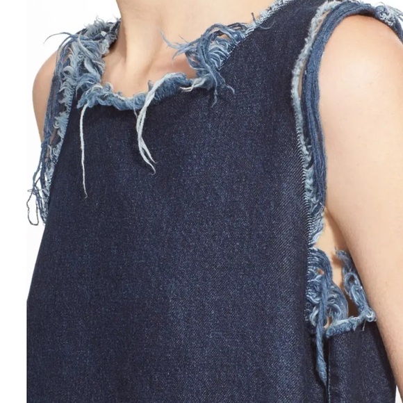 Marques Almeida Asymmetrical Hem Dark Was Denim Mini Shift Sleeveless Dress - Picture 3 of 12